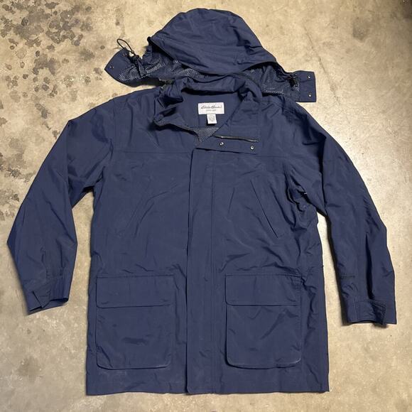 Eddie Bauer‎ Men’s Plus Weatheredge Waterproof Rain Hooded Blue Jacket Size M - Picture 1 of 15